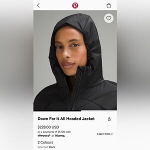 Lululemon Down For It All jacket. Size 12
